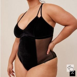 Torrid black velvet and mesh bodysuit